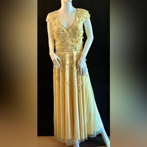 Theia soft yellow chiffon beaded dress